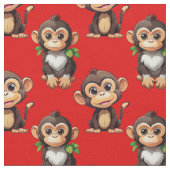 Monkey Pattern Design Red ファブリック (クローズアップ)