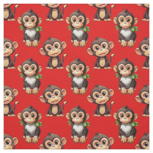 Monkey Pattern Design Red ファブリック (見本)
