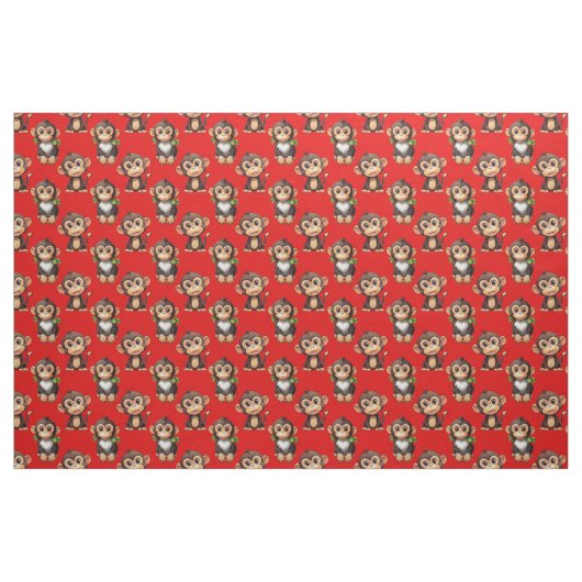 Monkey Pattern Design Red ファブリック (ファットクウォーター)