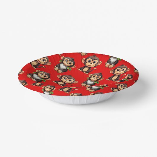 Monkey Pattern Design Red ペーパーボウル (傾斜あり)