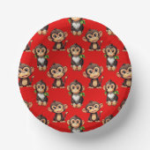 Monkey Pattern Design Red ペーパーボウル (正面)