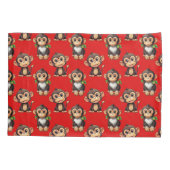 Monkey Pattern Design Red 枕カバー (裏面)