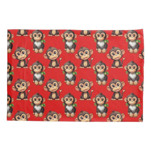 Monkey Pattern Design Red 枕カバー (裏面)