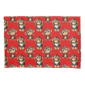Monkey Pattern Design Red 枕カバー (正面)
