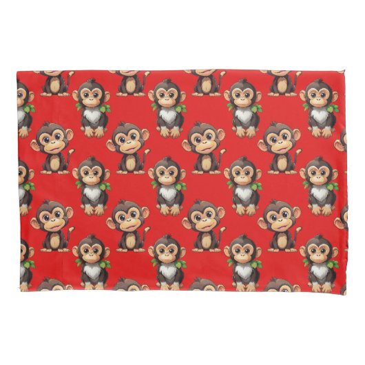 Monkey Pattern Design Red 枕カバー (正面)