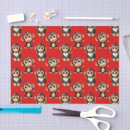 Monkey Pattern Design Red 薄葉紙 (クラフト)
