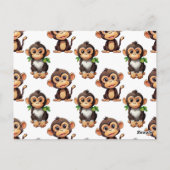 Monkey Pattern Design White  ポストカード (裏面)