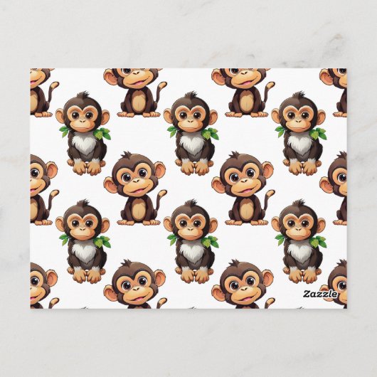 Monkey Pattern Design White  ポストカード (裏面)