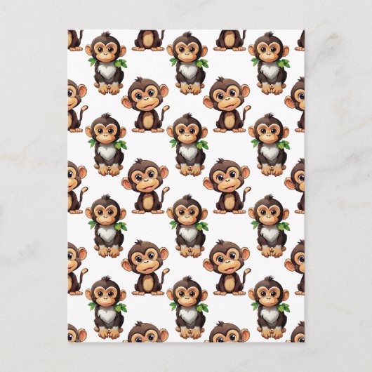 Monkey Pattern Design White  ポストカード (正面)