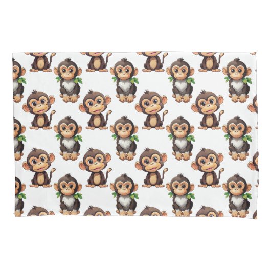 Monkey Pattern Design White  枕カバー (正面)