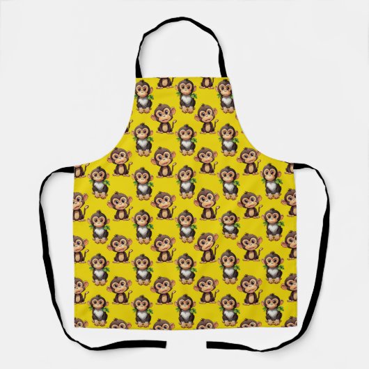 Monkey Pattern Design Yellow  エプロン (正面)