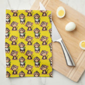 Monkey Pattern Design Yellow  キッチンタオル (四つ折り)
