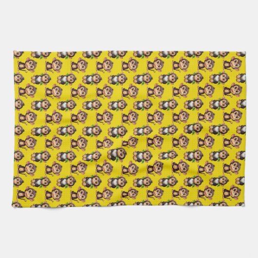 Monkey Pattern Design Yellow  キッチンタオル (横)