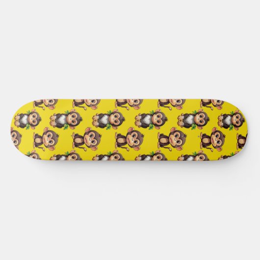 Monkey Pattern Design Yellow  スケートボード (横)