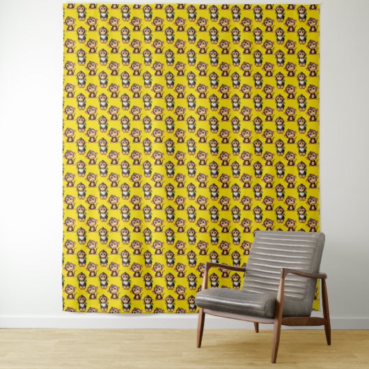 Monkey Pattern Design Yellow  タペストリー (インサイチュ)