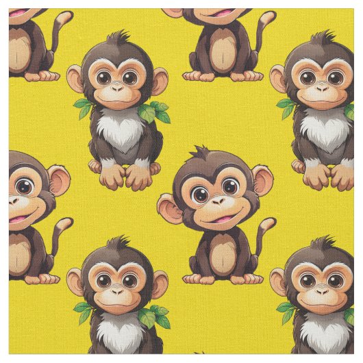 Monkey Pattern Design Yellow  ファブリック (クローズアップ)