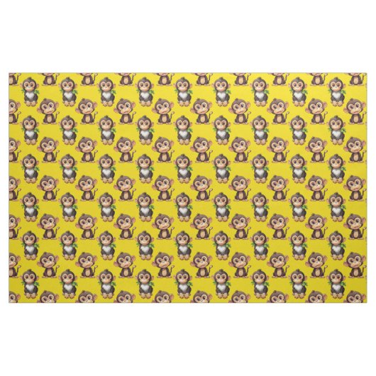 Monkey Pattern Design Yellow  ファブリック (ファットクウォーター)