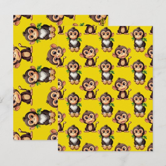Monkey Pattern Design Yellow  ポストカード (正面/裏面)