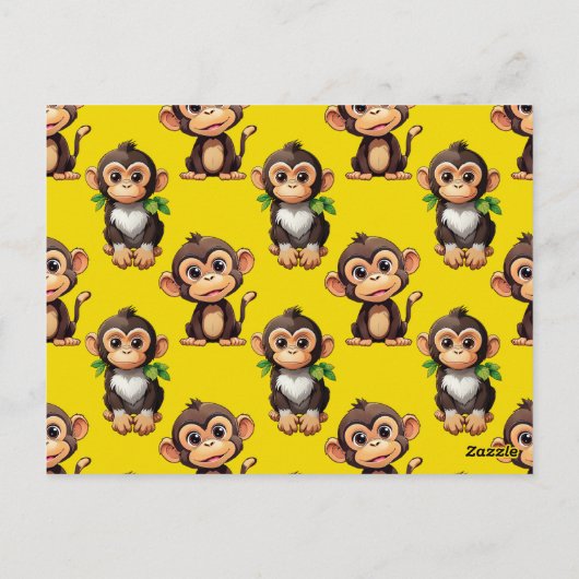 Monkey Pattern Design Yellow  ポストカード (裏面)