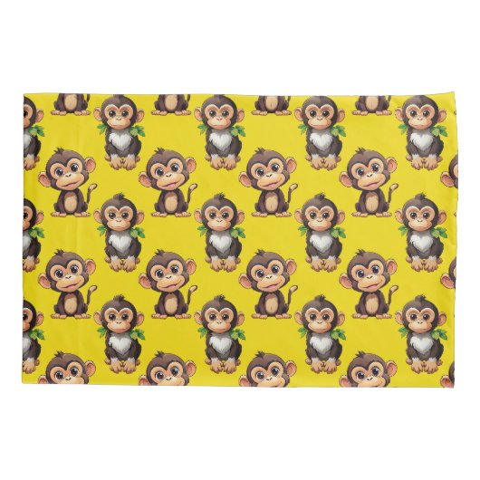 Monkey Pattern Design Yellow  枕カバー (裏面)