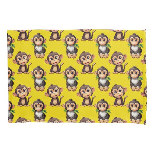 Monkey Pattern Design Yellow  枕カバー (正面)