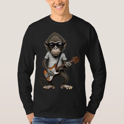 Monkey Playing Electric Guitar  Animal Monkey  Gui Tシャツ (正面)