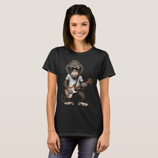 Monkey Playing Electric Guitar  Animal Monkey  Gui Tシャツ (正面フル)
