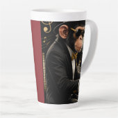 Monkey Playing Piano Music Poster – I Am Music カフェラテマグ (右アングル)
