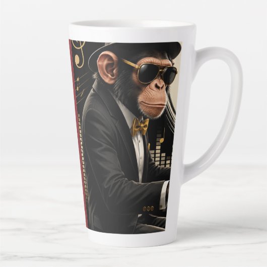 Monkey Playing Piano Music Poster – I Am Music カフェラテマグ (右)