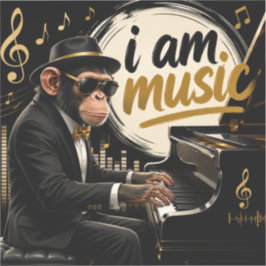 Monkey Playing Piano Music Poster – I Am Music シール