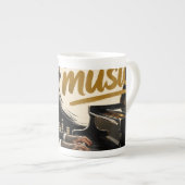 Monkey Playing Piano Music Poster – I Am Music ボーンチャイナマグカップ (正面右)