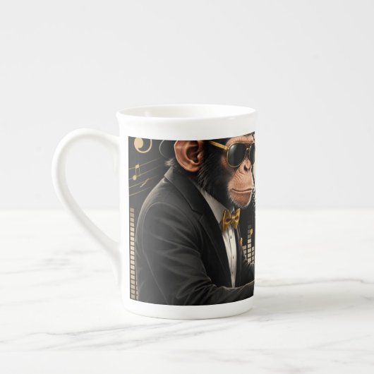 Monkey Playing Piano Music Poster – I Am Music ボーンチャイナマグカップ (左)