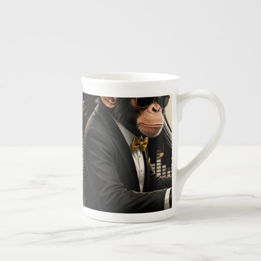 Monkey Playing Piano Music Poster – I Am Music ボーンチャイナマグカップ (右)