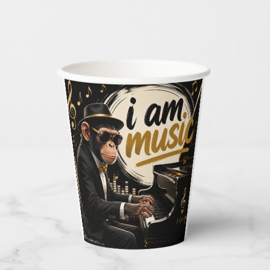 Monkey Playing Piano Music Poster – I Am Music 紙コップ (正面)