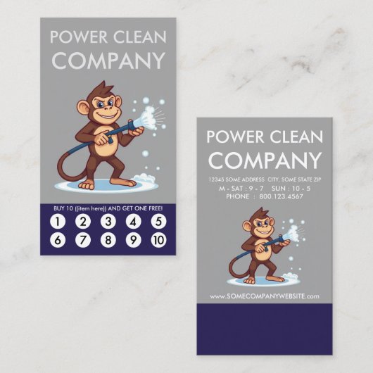 Monkey Power Clean Loyalty Punch Card ロイヤリティカード (正面/裏面)