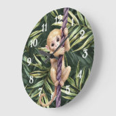 Monkey Purple Rope Green Leaves ラージ壁時計 (傾斜)