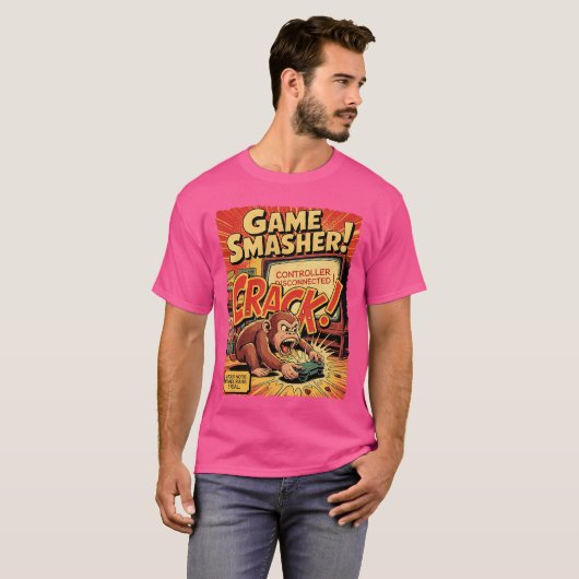 Monkey Rage Gamer Retro Comic Console Funny Video Tシャツ (正面フル)