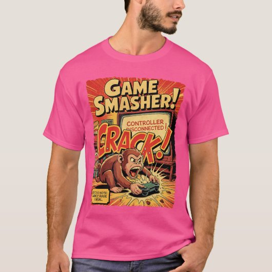 Monkey Rage Gamer Retro Comic Console Funny Video Tシャツ (正面)