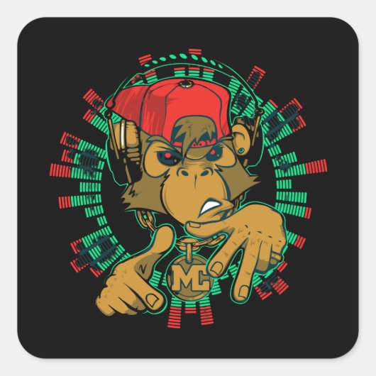 monkey rapper monkey djを使用できる スクエアシール (正面)