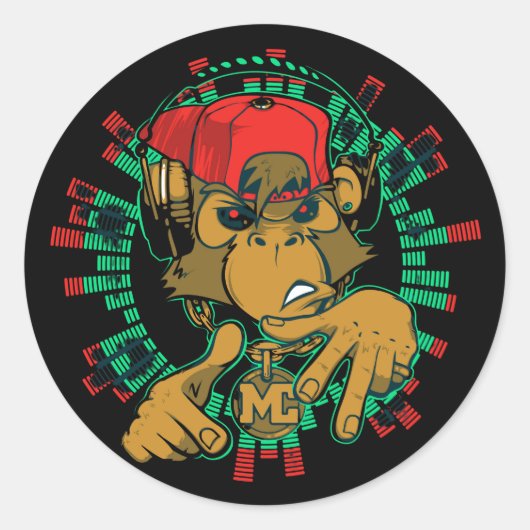 monkey rapper monkey djを使用できる ラウンドシール (正面)