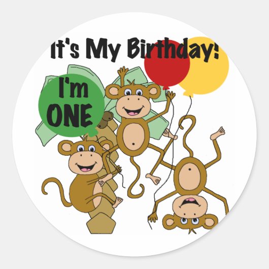 Monkey Shine誕生日Tシャツとギフト ラウンドシール (正面)