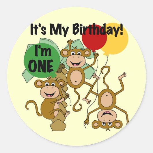 Monkey Shine誕生日Tシャツとギフト ラウンドシール (正面)