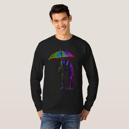 Monkey Umbrella Colourful Creative Zoo Animal Artw Tシャツ (正面フル)