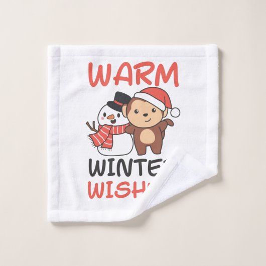 Monkey Warm Winter Wishes Snowman ウォッシュタオル (ウォッシュタオル)