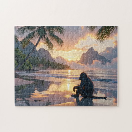 Monkey watching sunset on at the Beach ジグソーパズル (横)