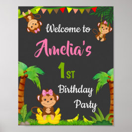 Monkey welcome party sign Girl jungle party poster ポスター