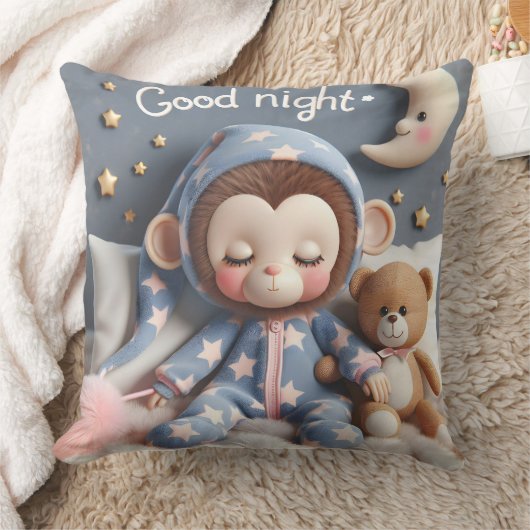 Monkey with a Teddy Bear, Collection by Natasha Us クッション (ブランケット)