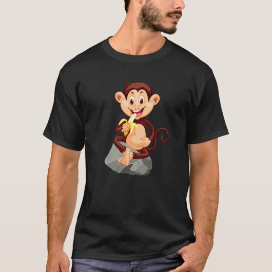 Monkey with banana cute monkey tシャツ (正面)