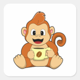 Monkey with Cup of Coffee スクエアシール