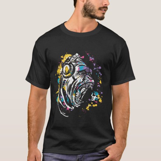 Monkey With Djヘッドフォンとサングラス Tシャツ (正面)